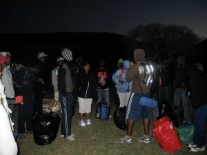 Pre-dawn start to the students' long hike