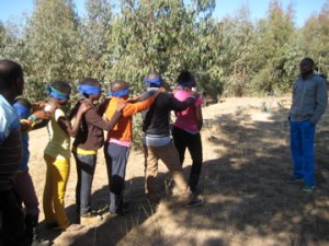 Learning about trust, following, leading and communication during the blindfolded walk.