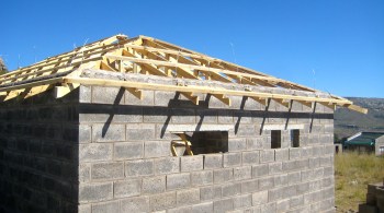 Frame and cementing completed (garage side)